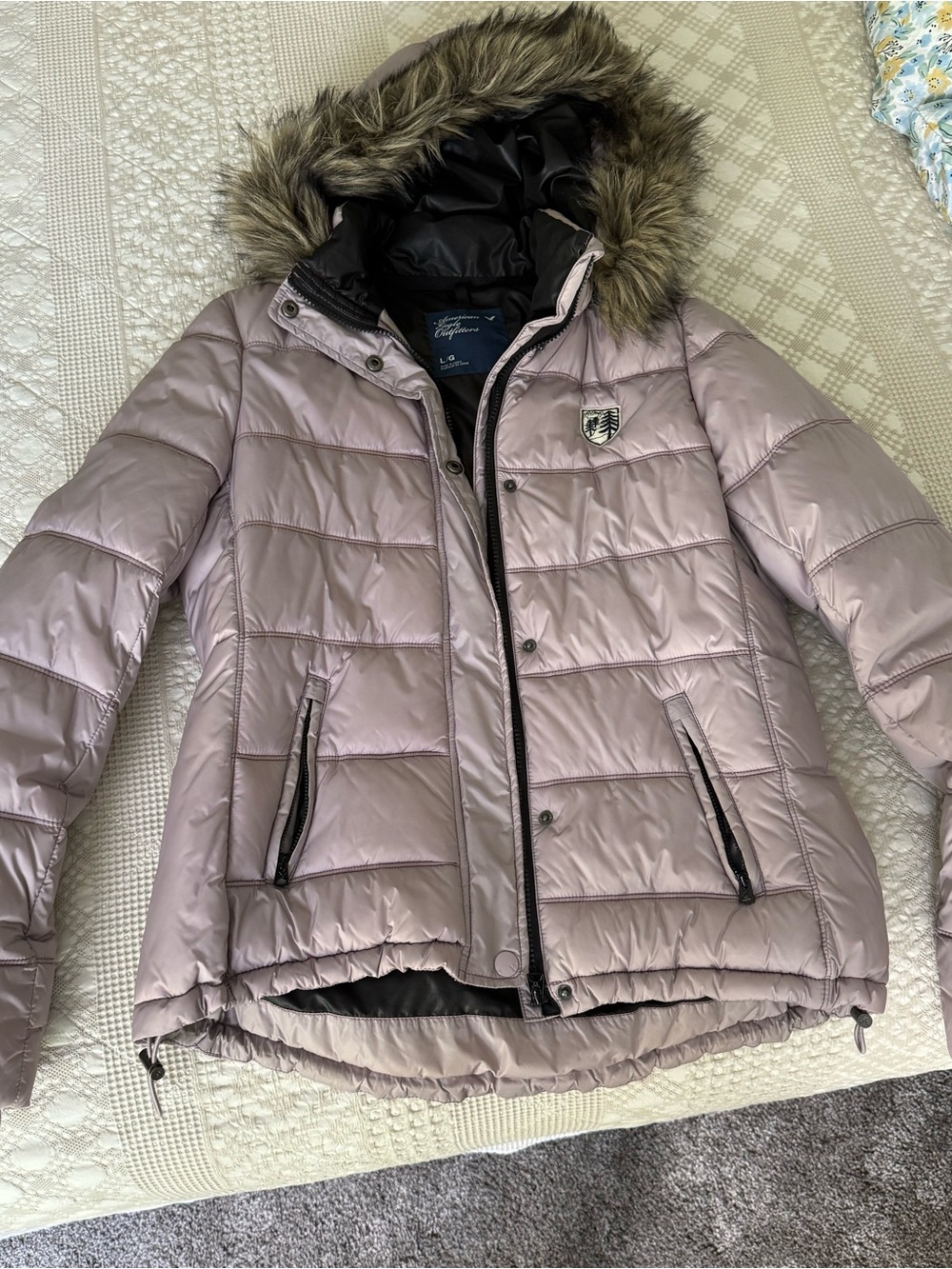 American Eagle Outfitters Quilted Hooded Puffer Jacket - Dusty Lilac